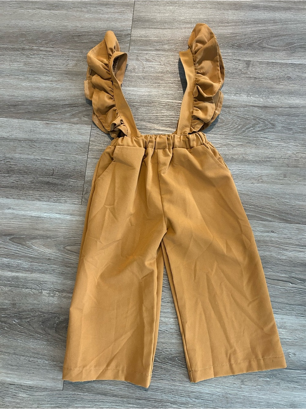 Girls' Bailey’s Blossoms Ruffle-Adjustable Strap Wide-Leg Jumpsuit - Mustard